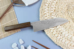 Couteau santoku japonais artisanal Wusaki Unagi AUS10 damas 16,5cm manche chêne