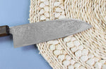 Couteau santoku japonais artisanal Wusaki Unagi AUS10 damas 16,5cm manche chêne