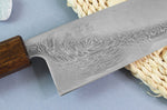 Couteau santoku japonais artisanal Wusaki Unagi AUS10 damas 16,5cm manche chêne