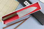 Couteau santoku japonais artisanal Wusaki Unagi AUS10 damas 16,5cm manche chêne