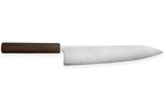 Couteau de chef japonais artisanal Wusaki Unagi AUS10 damas 24cm manche chêne