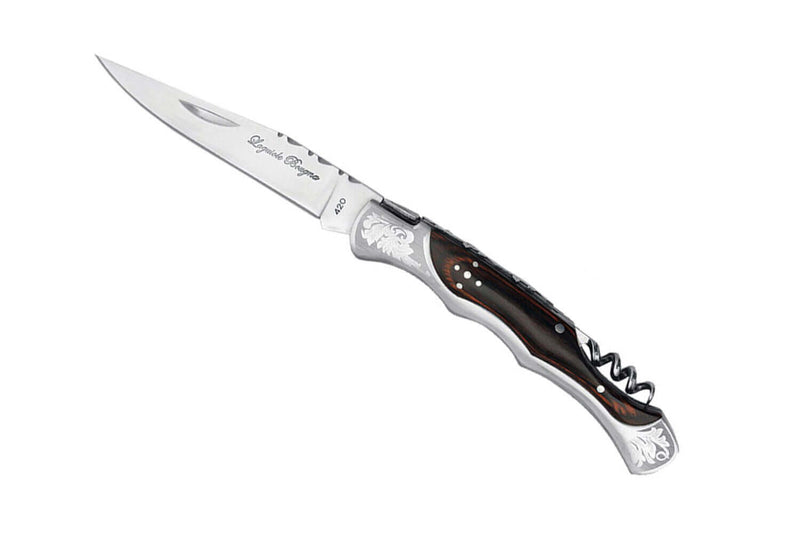 Couteau pliant Laguiole Bougna Baroque 12cm bois marron + tire bouchon