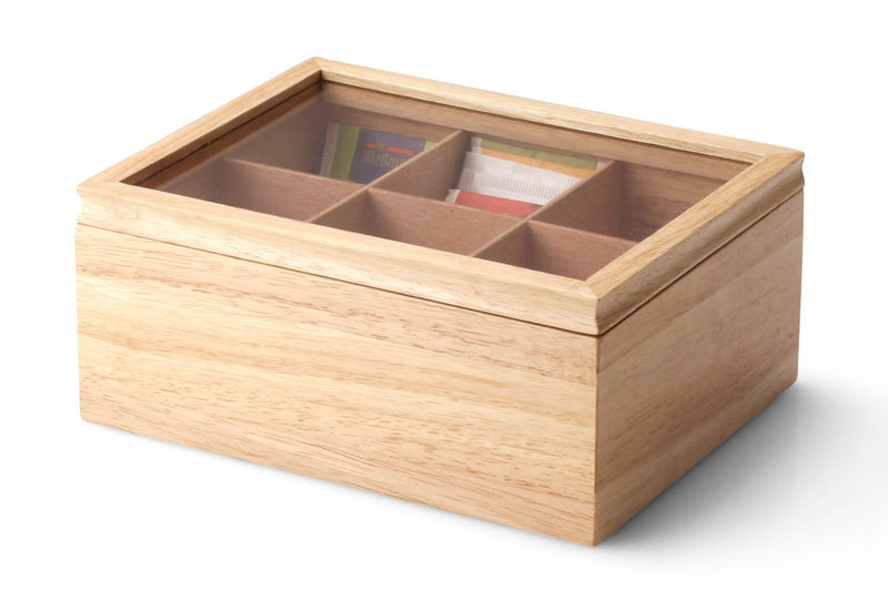 Boîte à thé Continenta en bois d'hévéa 23x17,5x10cm