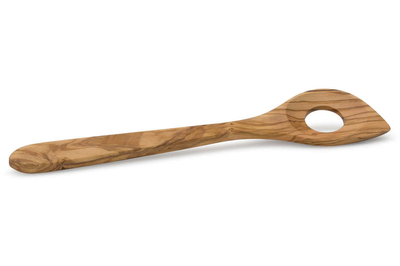 Cuillère à mélanger trouée Continenta en bois d'olivier 30cm