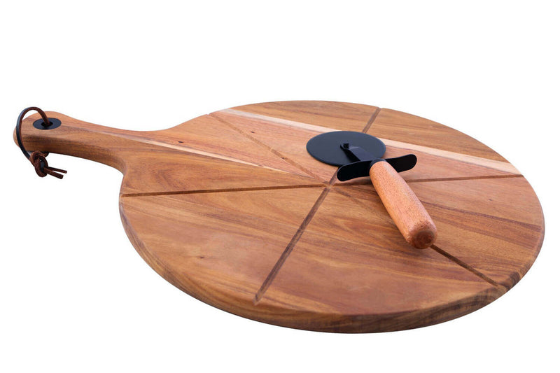 Set spécial pizza Point Virgule avec roulette à pizza et planche à servir en acacia
