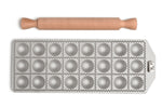 Moule à raviolis Marcato Classic 24 empreintes rondes + mini rouleau en bois