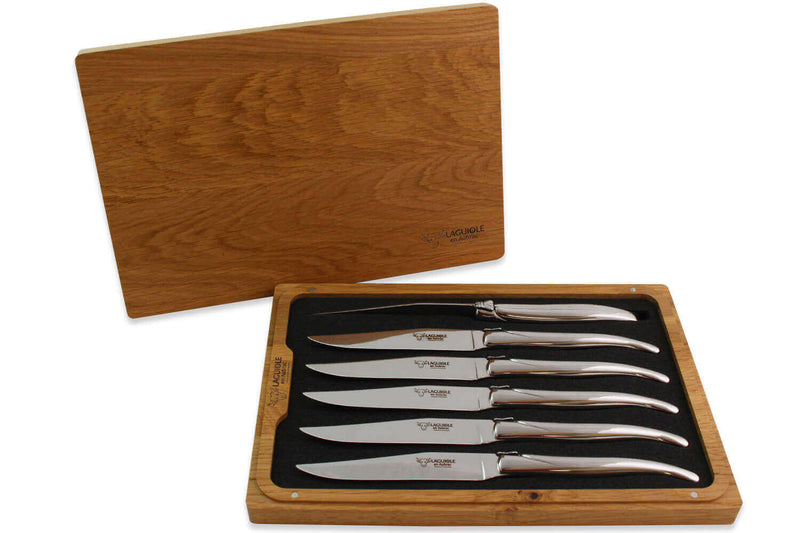 Coffret de 6 couteaux de table Laguiole en Aubrac tout inox manches brillants