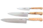 Coffret de 3 couteaux en genévrier Laguiole en Aubrac : Office + Universel + Chef