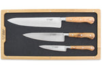 Coffret de 3 couteaux en genévrier Laguiole en Aubrac : Office + Universel + Chef
