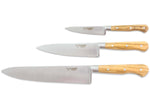 Coffret 3 couteaux en olivier Laguiole en Aubrac : Office + Universel + Chef