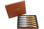 Coffret de 6 couteaux de table Laguiole en Aubrac l'Ecir manches en olivier