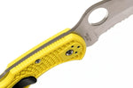 Couteau pliant Spyderco Tasman Salt 2 C106SYL2 dentelé manche nylon/fibre de verre jaune 10,8cm