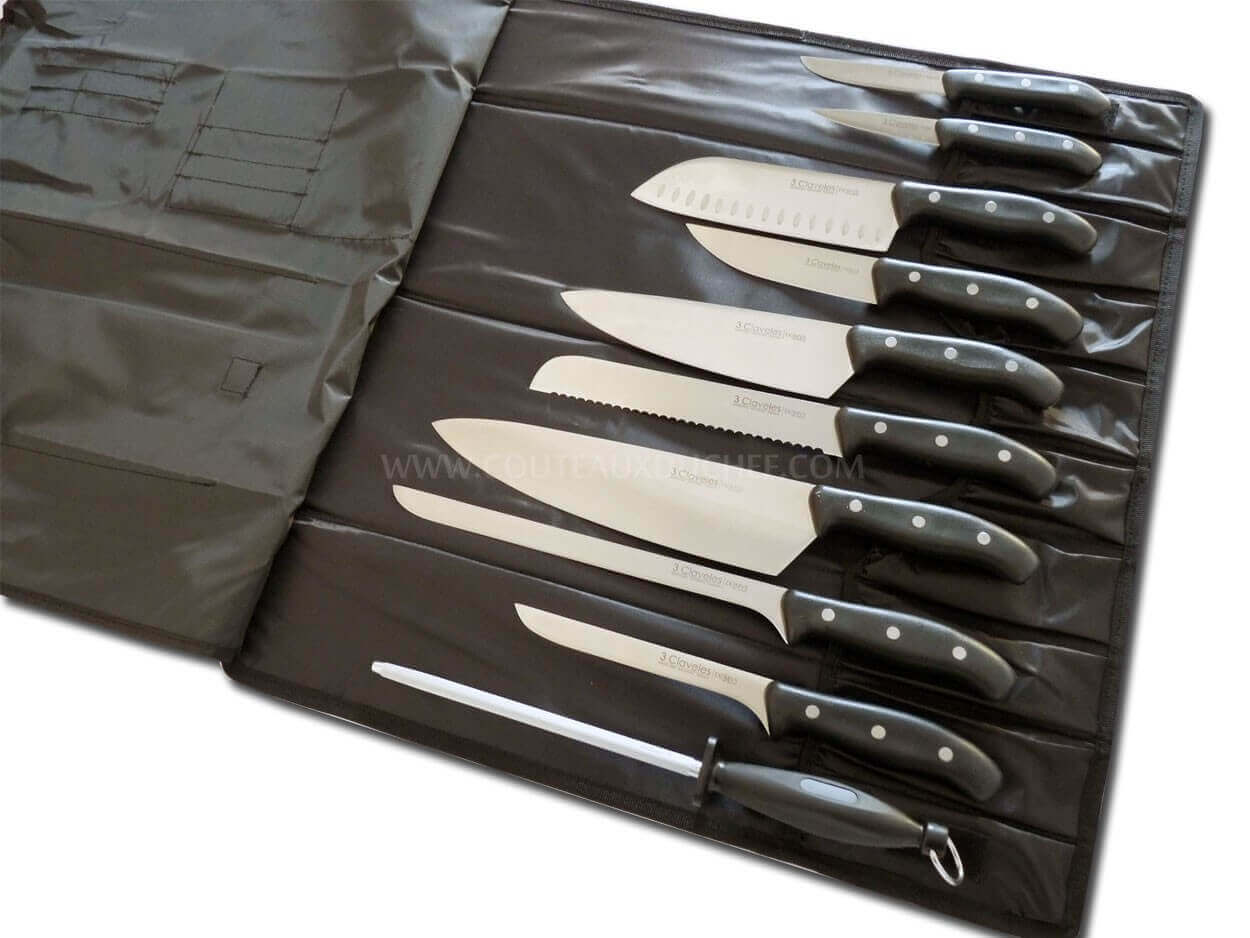 Malette de 9 couteaux DOMVS pour cuisiniers + fusil 3 Claveles