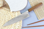 Couteau de chef japonais artisanal Wusaki Unagi AUS10 damas 21cm manche chêne