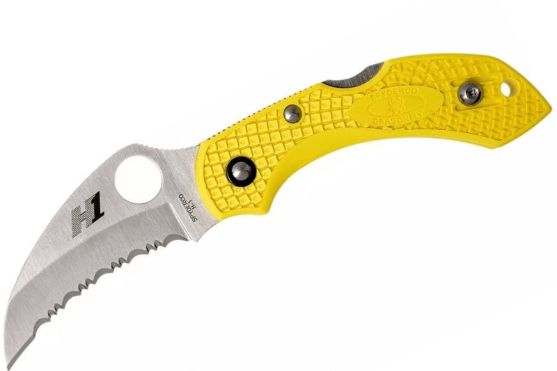 Couteau pliant Spyderco Dragonfly 2 Salt Hawkbill C28SYL2HB manche en nylon/fibre de verre jaune 8,5cm