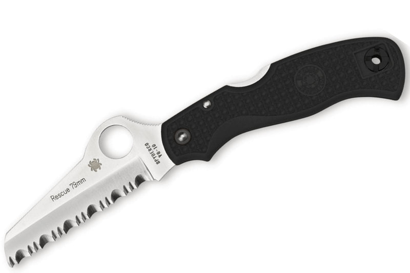 Couteau pliant Spyderco Rescue 79mm C45SBK lame dentée manche en nylon/fibre de verre noir 10,4cm