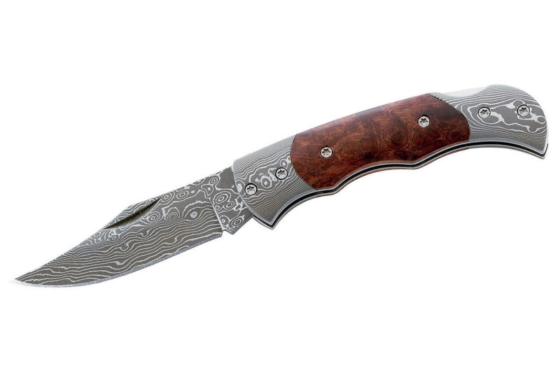 Couteau pliant Herbertz 201408 lame damassée manche bois de ronce 8cm