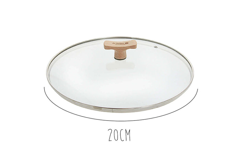 Couvercle en verre bombé universel De Buyer pontet en bois - 20cm