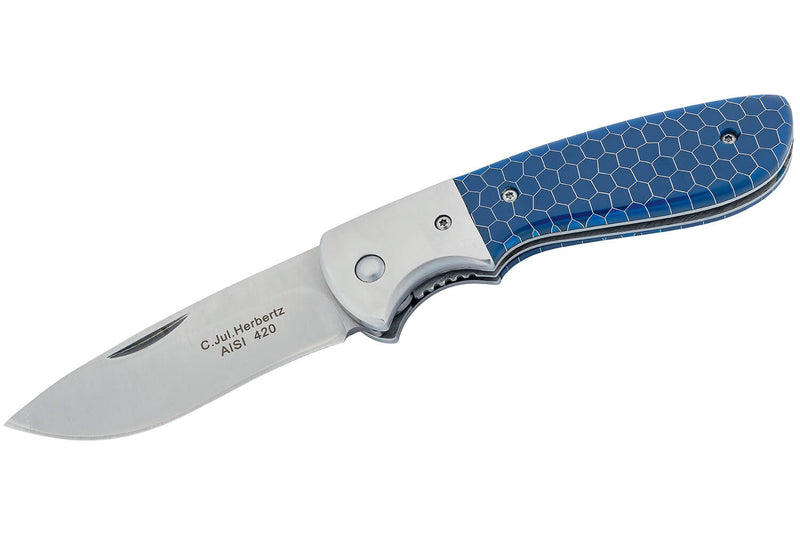Couteau pliant Herbertz 597812 manche acier / résine synthétique bleue 11,5cm