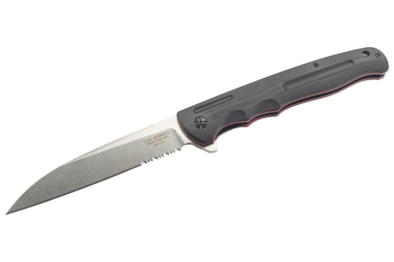 Couteau pliant Herbertz 591217 manche en acier inox/G10 rouge et noir 16,5cm