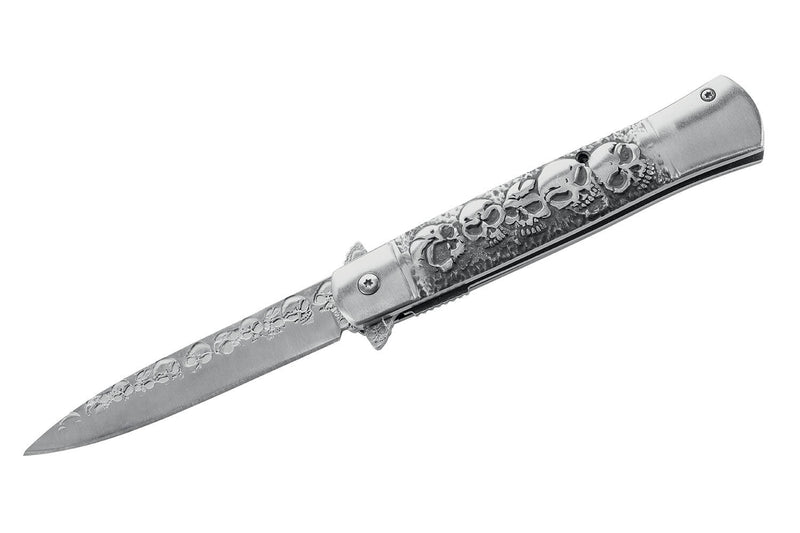 Couteau pliant Herbertz 584013 motif tête de mort manche inox 12,3cm