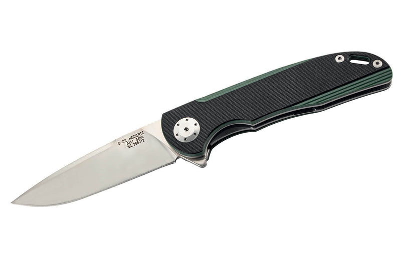 Couteau pliant Herbertz 308912 manche G10 texturé noir et vert 12cm et clip de poche