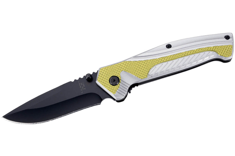 Couteau pliant Herbertz 566311 lame noire et manche aluminium argenté / jaune 11,4cm