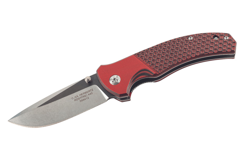 Couteau pliant Herbertz 589412 manche en G10 rouge texture antidérapante 11,7cm + étui