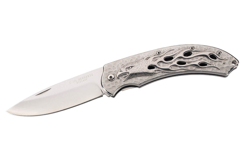 Couteau pliant Herbertz 565212 tout en inox décor aigle enflammé manche 12cm