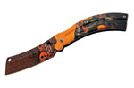 Couteau pliant Herbertz 592 décor imprimé 3D "The grim reaper" manche alu 12cm - Orange