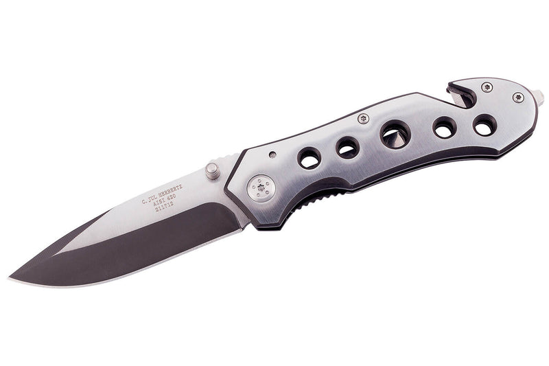 Couteau pliant de secours Herbertz 211712 tout inox manche ajouré 11,8cm