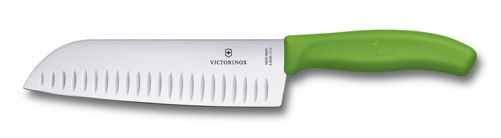 Couteau Santoku lame alvéolée inox 17cm manche vert Victorinox 6.8526.17L4