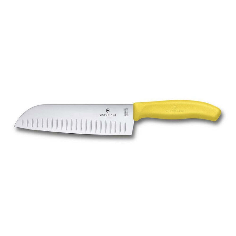 Couteau Santoku lame alvéolée inox 17cm manche jaune Victorinox 6.8526.17L8