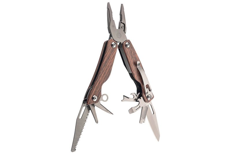 Pince multifonction Herbertz 106700 9 pièces inox revêtement titane manche aspect bois 10,2cm + étui nylon