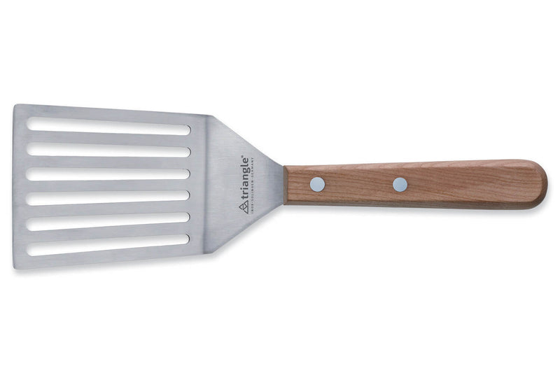 Spatule ajourée coudée large Triangle manche en bois de cerisier