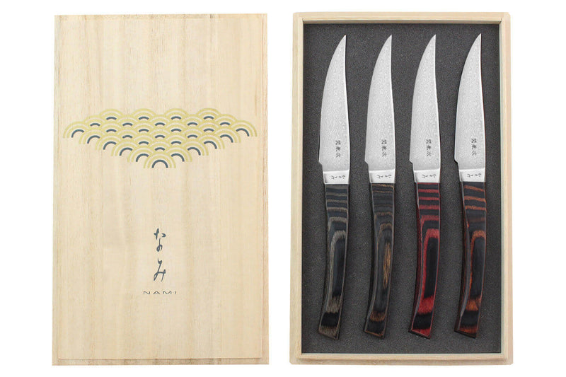 Coffret 4 couteaux à steak japonais Kanetsugu Nami damassées 4 coloris