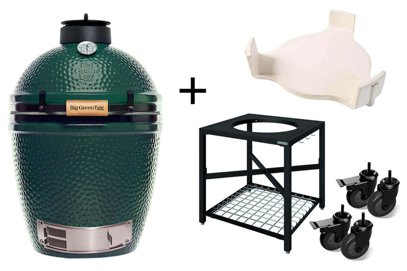 Pack Big Green Egg Medium barbecue + convEGGtor + table modulaire + 4 roulettes