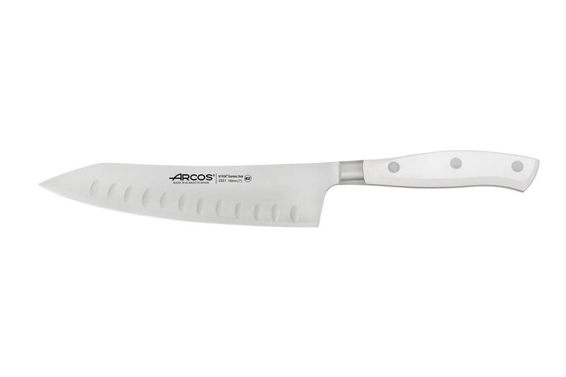 Couteau rocking santoku forgé Riviera White Arcos lame alvéolée 18cm
