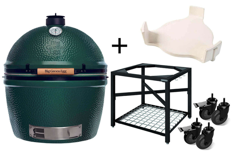Pack Big Green Egg 2XL barbecue + convEGGtor + table modulaire + 4 roulettes
