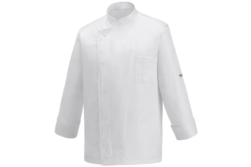 Veste de cuisine unisexe Egochef Ottavio Air Plus blanche 100% microfibre à manches longues