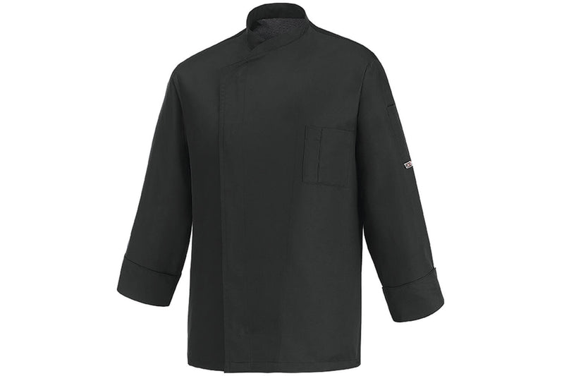 Veste de cuisine unisexe Egochef Ottavio Air Plus noire 100% microfibre à manches longues