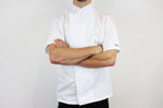 Veste de cuisine unisexe Egochef Ottavio Air Plus blanche 100% microfibre à manches courtes