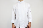 Veste de cuisine unisexe Egochef Ottavio Air Plus blanche 100% microfibre à manches longues