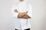Veste de cuisine unisexe Egochef Ottavio Air Plus blanche 100% microfibre à manches longues