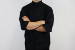 Veste de cuisine unisexe Egochef Ottavio Air Plus noire 100% microfibre à manches longues