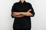Veste de cuisine unisexe Egochef Sushi noire kimono polyester et coton à manches longues