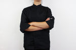 Veste de cuisine unisexe Egochef Ottavio Air Plus noire 100% microfibre à manches longues