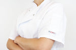 Veste de cuisine unisexe Egochef Ottavio Air Plus blanche 100% microfibre à manches courtes