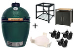 Pack Big Green Egg Large barbecue + convEGGtor + table modulaire + meuble placard + 6 roulettes