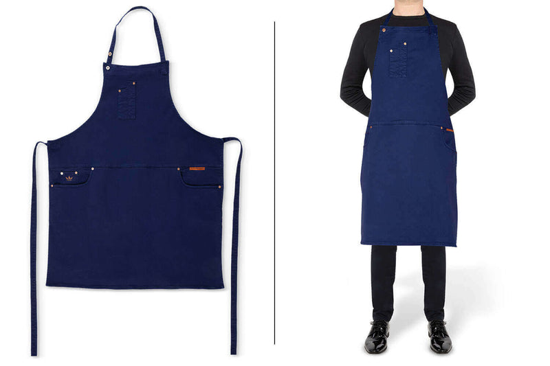Tablier de cuisine homme DutchDeluxes en coton avec 5 poches - Bleu marine